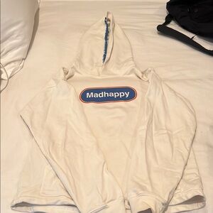 Madhappy Cream Hoodie with Blue Logo